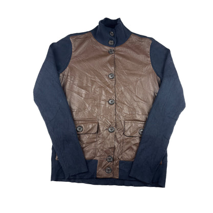 Ralph Lauren Vintage Hybrid Strickjacke Leder braun / dunkelblau M