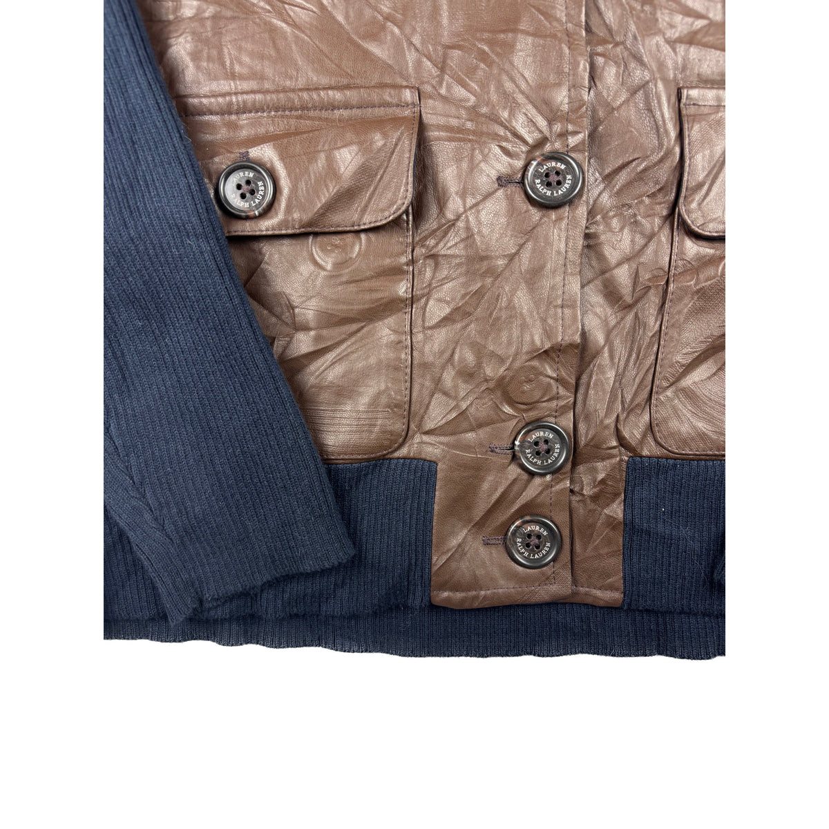 Ralph Lauren Vintage Hybrid Strickjacke Leder braun / dunkelblau M