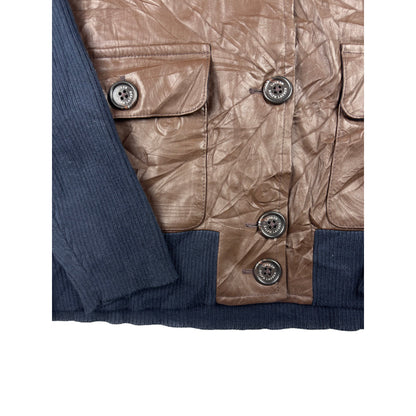 Ralph Lauren Vintage Hybrid Strickjacke Leder braun / dunkelblau M