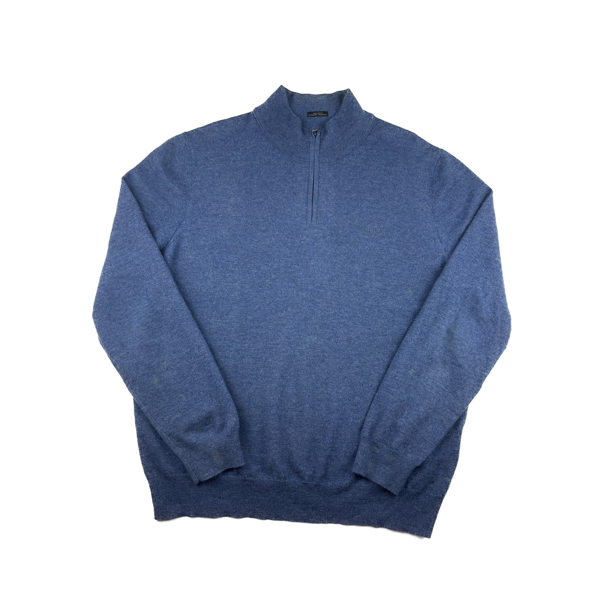 Vintage Hugo Boss Half-Zip Pullover blau Meliert M Extrafine Lambswool