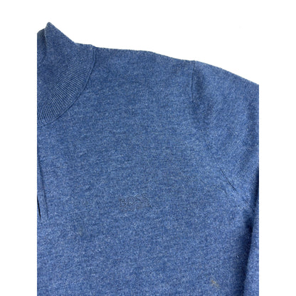 Vintage Hugo Boss Half-Zip Pullover blau Meliert M Extrafine Lambswool