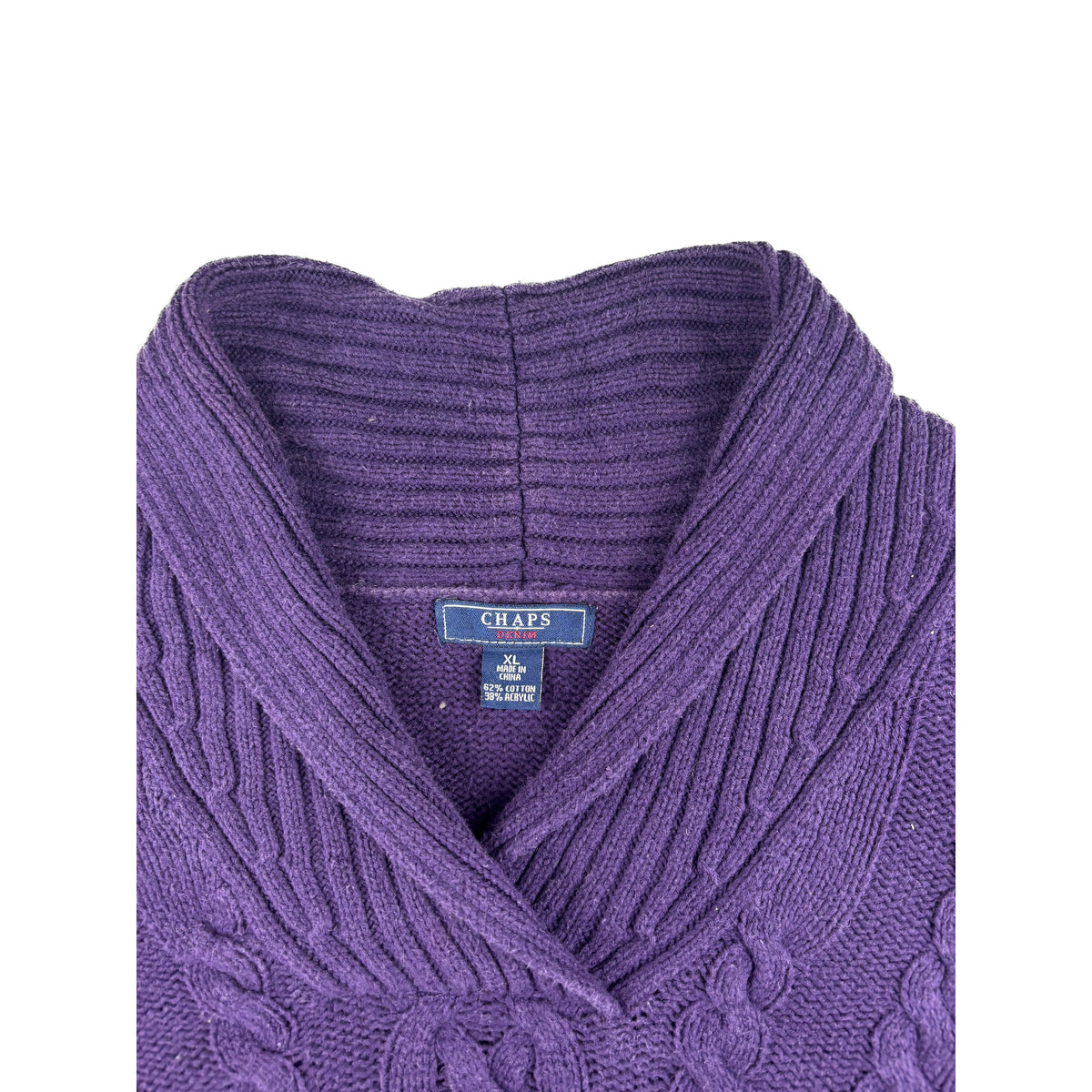 Vintage Chaps Schalkragen Zopfstrick Pullover Lila XL Shawl Collar