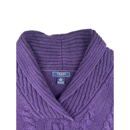 Vintage Chaps Schalkragen Zopfstrick Pullover Lila XL Shawl Collar