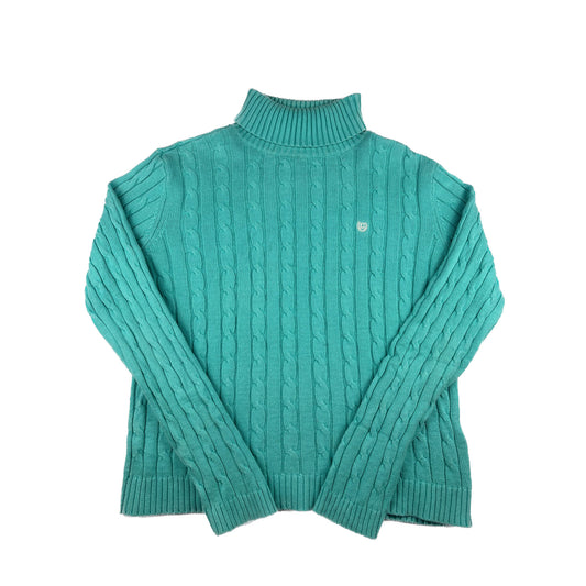 Vintage Chaps Rollkragen Pullover Türkis Zopfstrick Cable Knit L