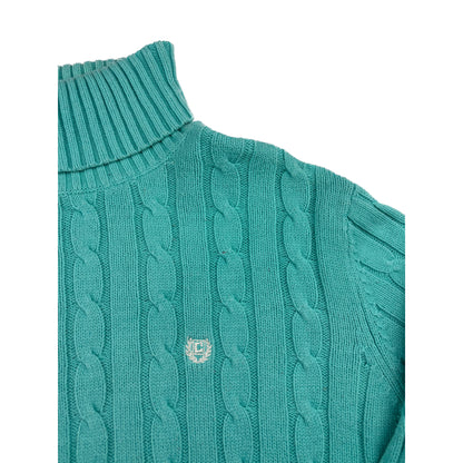 Vintage Chaps Rollkragen Pullover Türkis Zopfstrick Cable Knit L