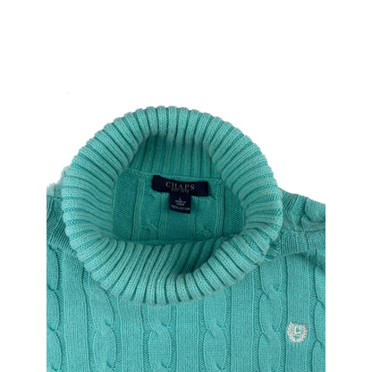 Vintage Chaps Rollkragen Pullover Türkis Zopfstrick Cable Knit L
