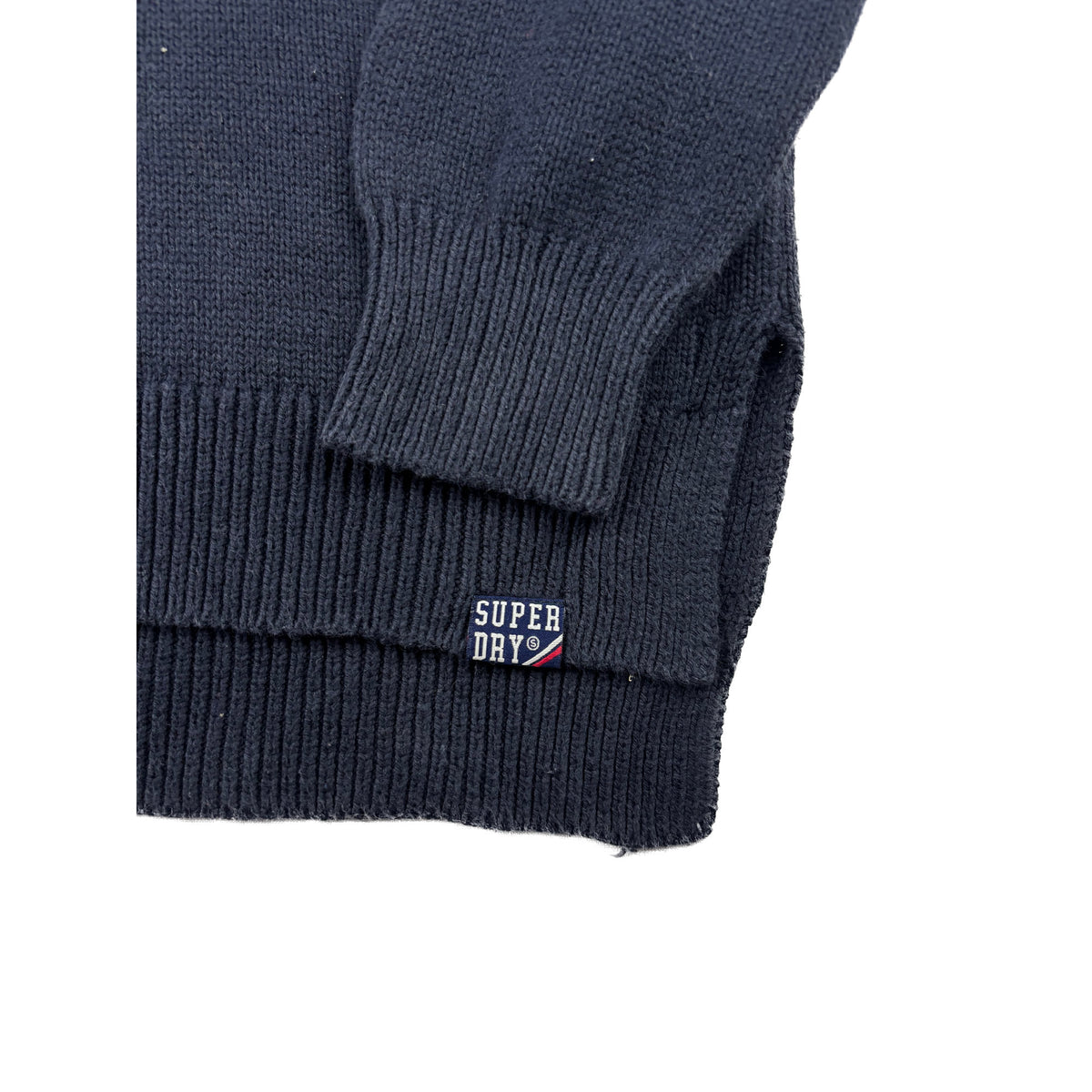 Vintage Superdry V-Neck Strickpullover dunkelblau S Applikation College Look
