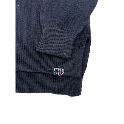 Vintage Superdry V-Neck Strickpullover dunkelblau S Applikation College Look
