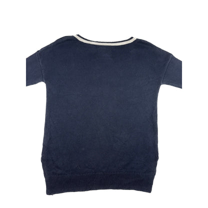 Vintage Superdry V-Neck Strickpullover dunkelblau S Applikation College Look