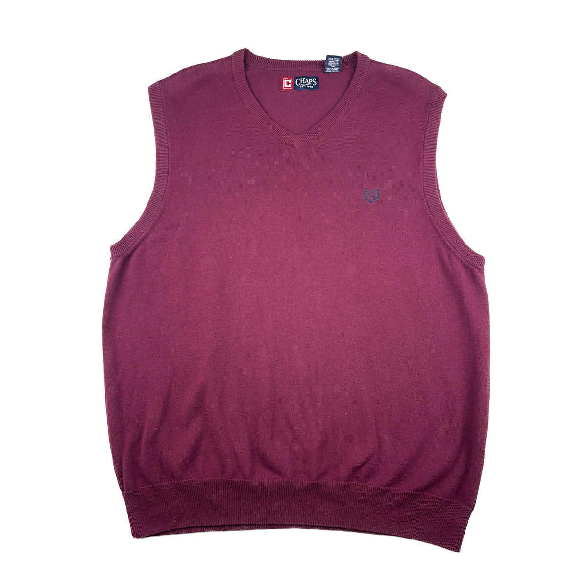 Vintage Chaps V-Neck Strickweste Weinrot Ärmellos Logo Stickerei L