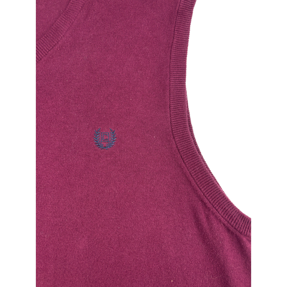 Vintage Chaps V-Neck Strickweste Weinrot Ärmellos Logo Stickerei L