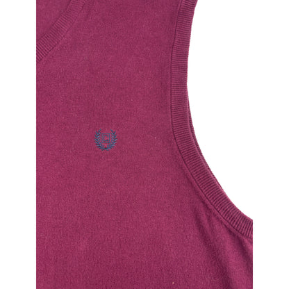 Vintage Chaps V-Neck Strickweste Weinrot Ärmellos Logo Stickerei L