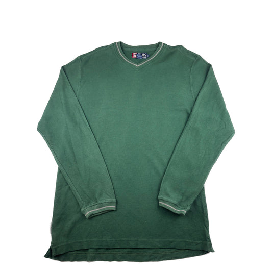 Vintage Chaps Ralph Lauren V-Neck Langarm Grün Waffelstrick Longsleeve XL