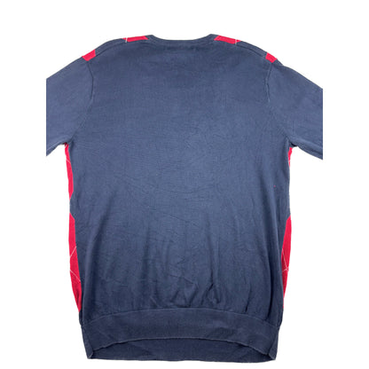Vintage Old Navy V-Neck Strickpullover Argyle Rautenmuster blau rot L