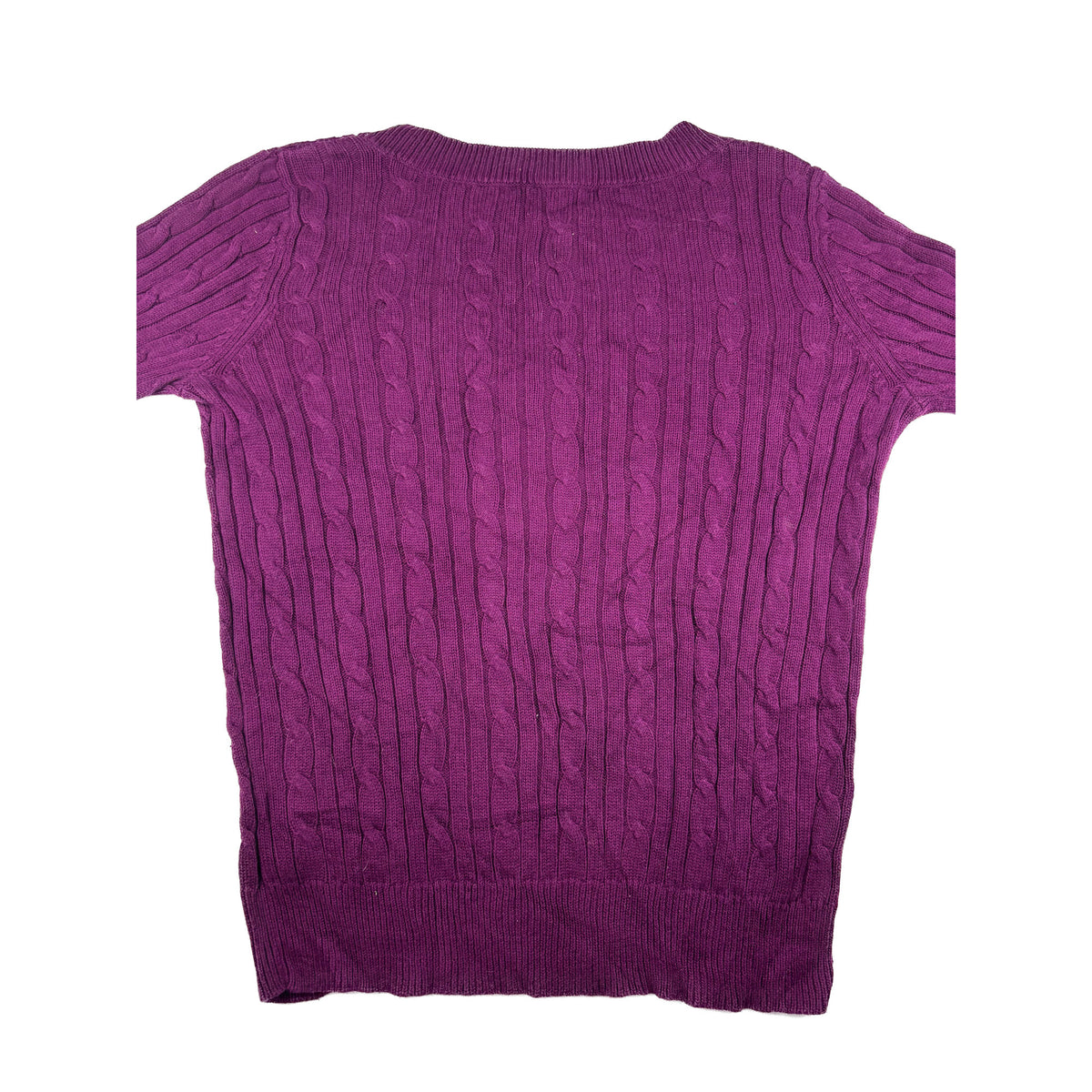 Vintage Chaps V-Neck Zopfstrick pullover lila Violett L Feinstrick
