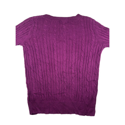 Vintage Chaps V-Neck Zopfstrick pullover lila Violett L Feinstrick