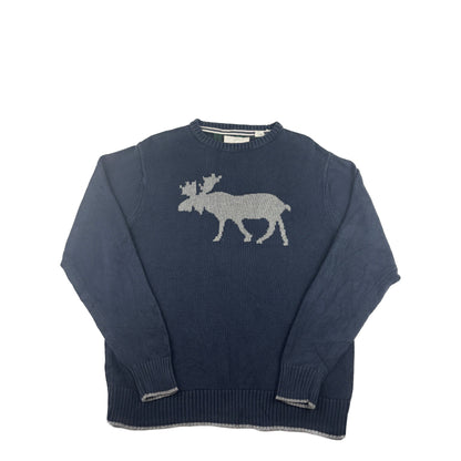 Weatherproof Vintage Crewneck Strickpullover Elch Motiv dunkelblau M