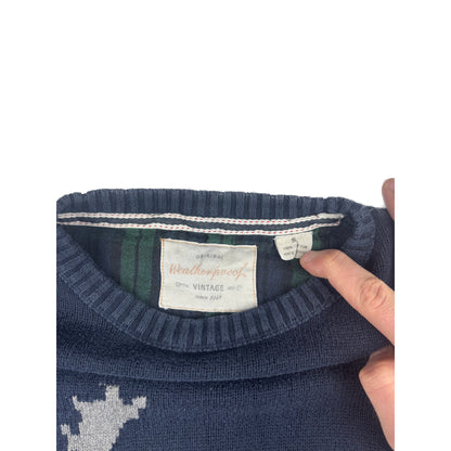 Weatherproof Vintage Crewneck Strickpullover Elch Motiv dunkelblau M