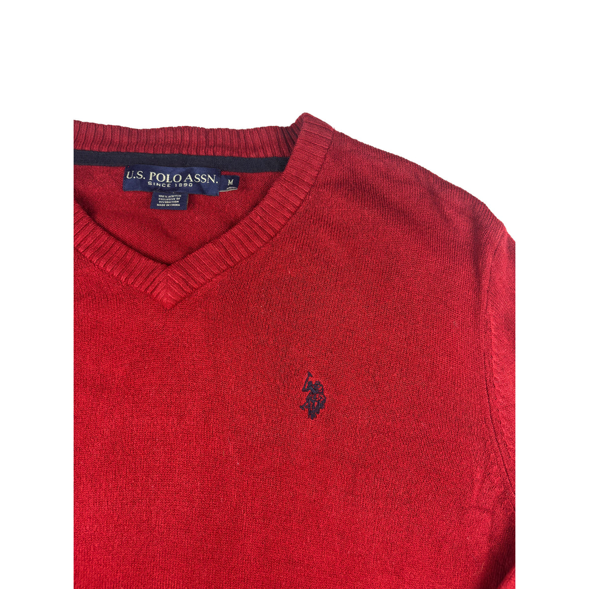 U.S. Polo Assn. V-Neck Strickpullover Rot M Feinstrick