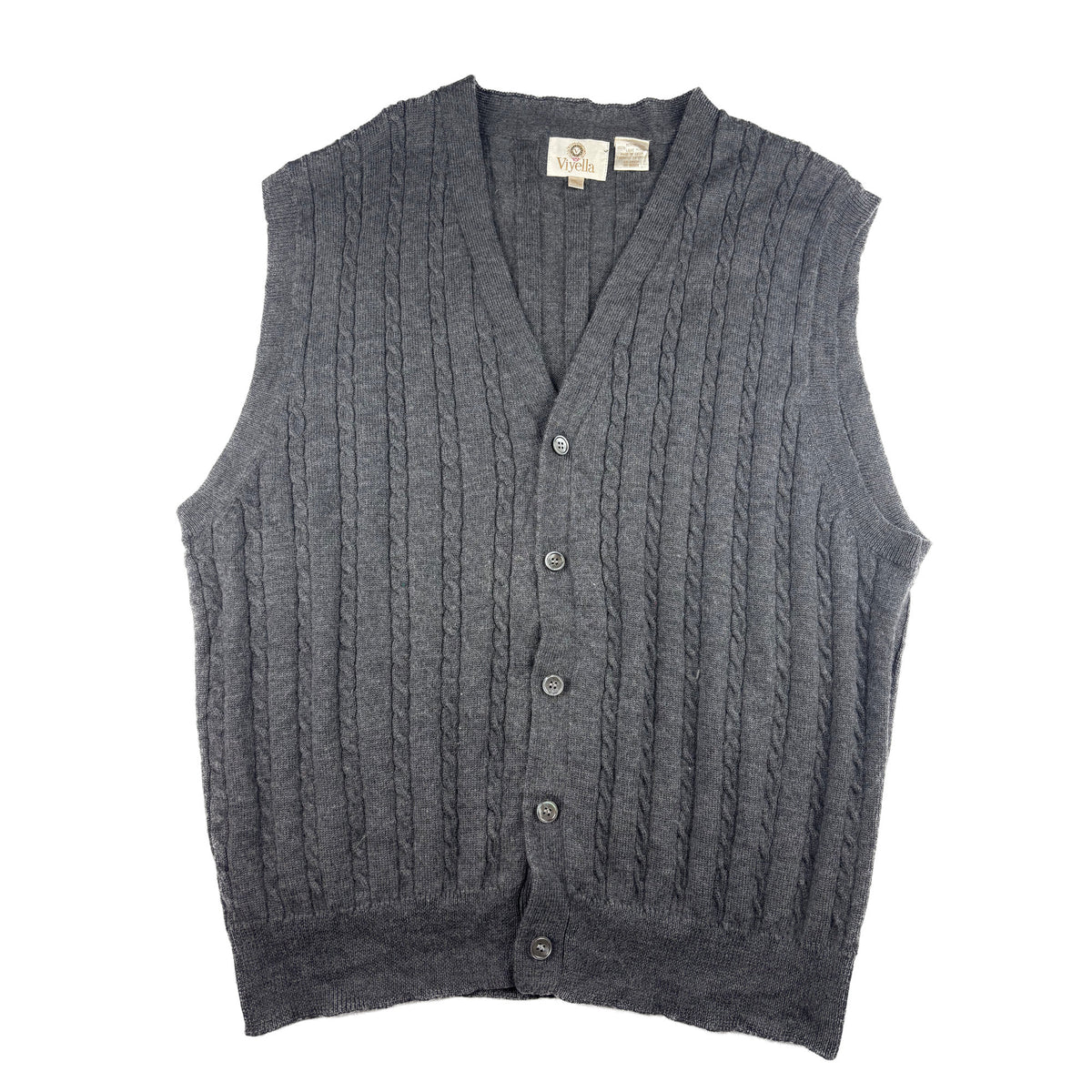 Vintage Viyella Zopfstrick Weste Anthrazit XXL Knöpfe V-Neck Merino