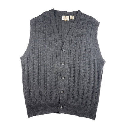 Vintage Viyella Zopfstrick Weste Anthrazit XXL Knöpfe V-Neck Merino