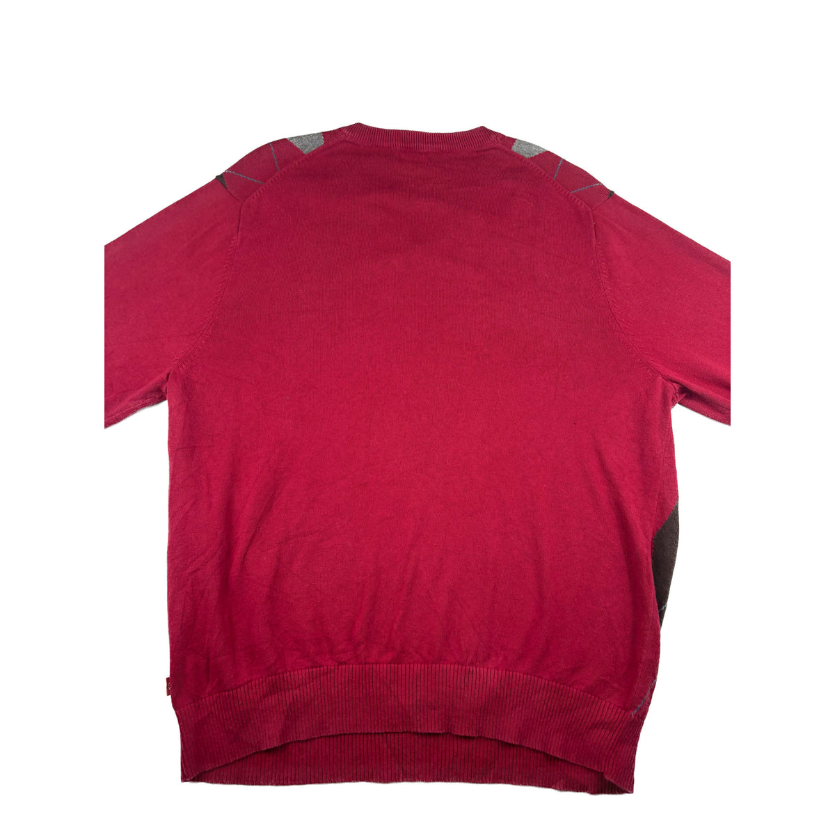 Vintage IZOD V-Neck Strickpullover Argle Rautenmuster Rot Grau L