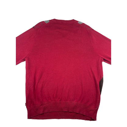 Vintage IZOD V-Neck Strickpullover Argle Rautenmuster Rot Grau L