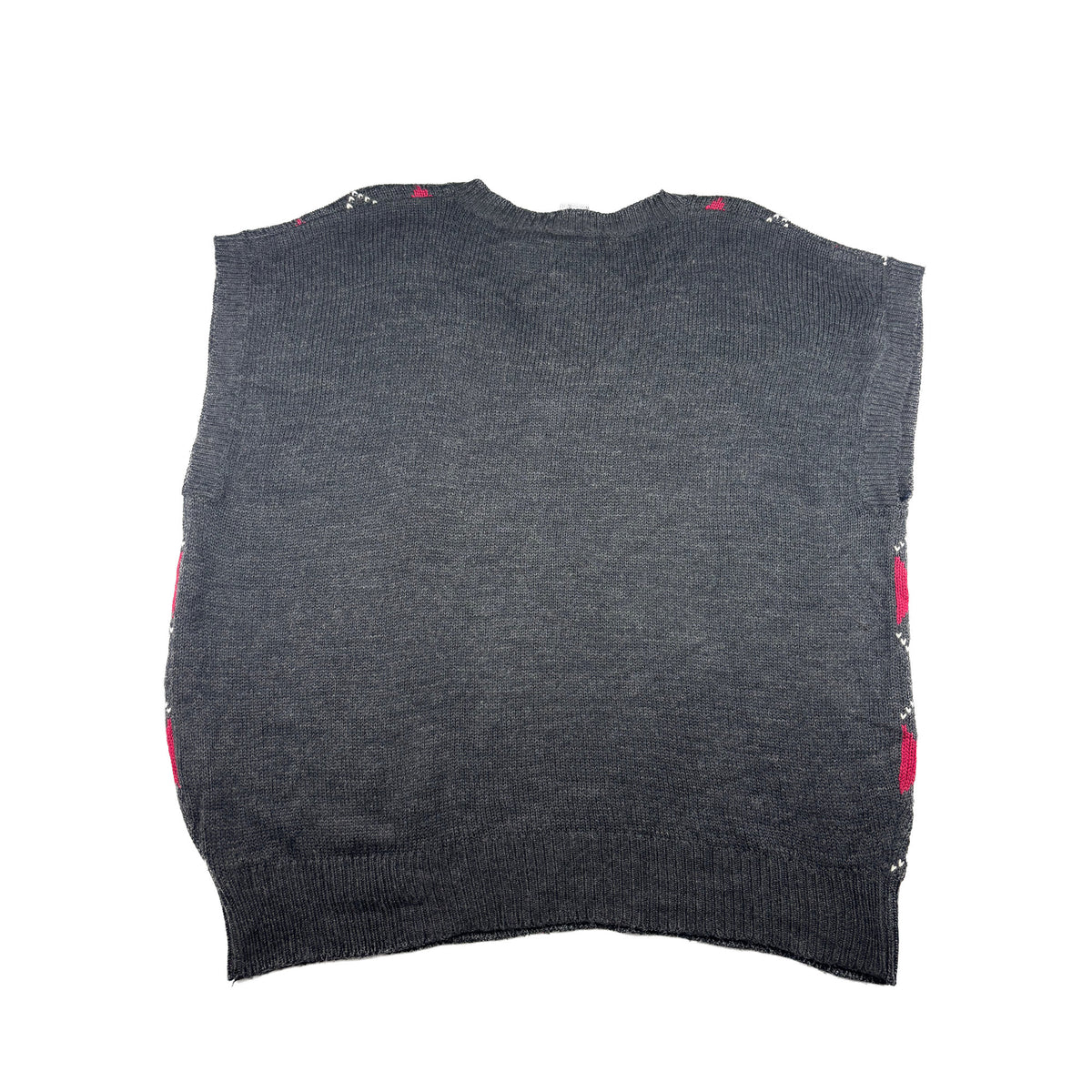 Vintage MS Russ Argyle Strickweste Rautenmuster grau rot XL V-Neck