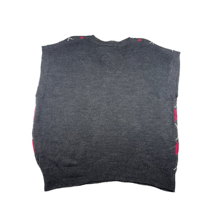 Vintage MS Russ Argyle Strickweste Rautenmuster grau rot XL V-Neck