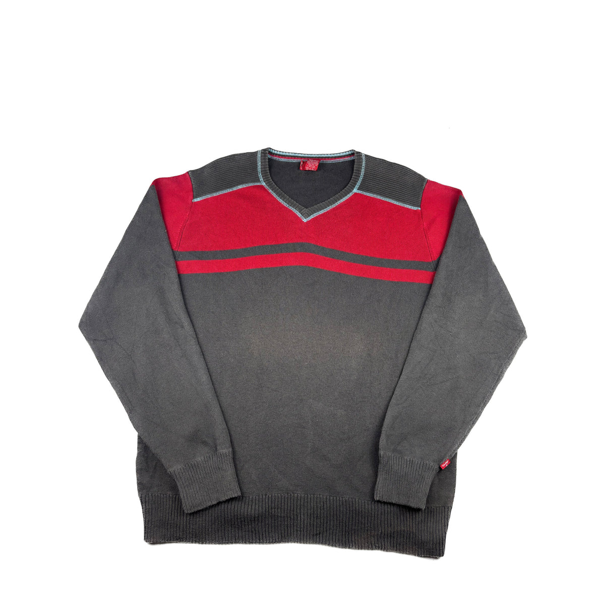Vintage Levis V-Neck Strickpullover dunkelgrau rot L
