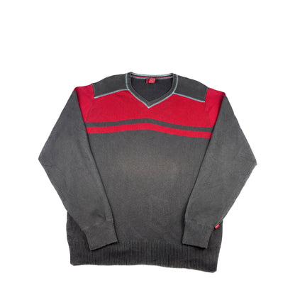 Vintage Levis V-Neck Strickpullover dunkelgrau rot L