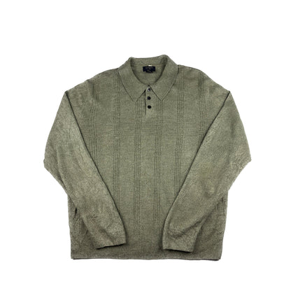 Vintage Dockers Feinstrick Langarm Poloshirt grün XL
