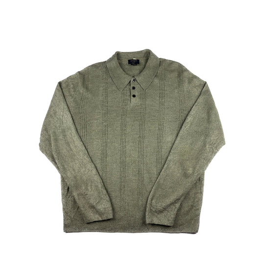 Vintage Dockers Feinstrick Langarm Poloshirt grün XL