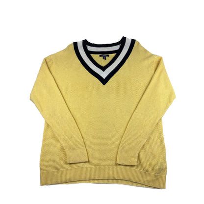 Vintage Chaps V-Neck Strickpullover gelb College-Look Waffelstrick XL