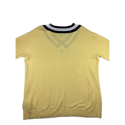 Vintage Chaps V-Neck Strickpullover gelb College-Look Waffelstrick XL