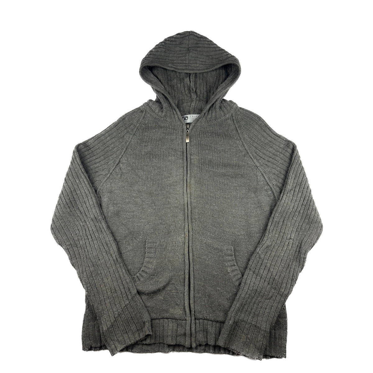 Vintage Tribute Strickjacke mit Kapuze dunkelgrau L Rippstrick Zip-Hoodie