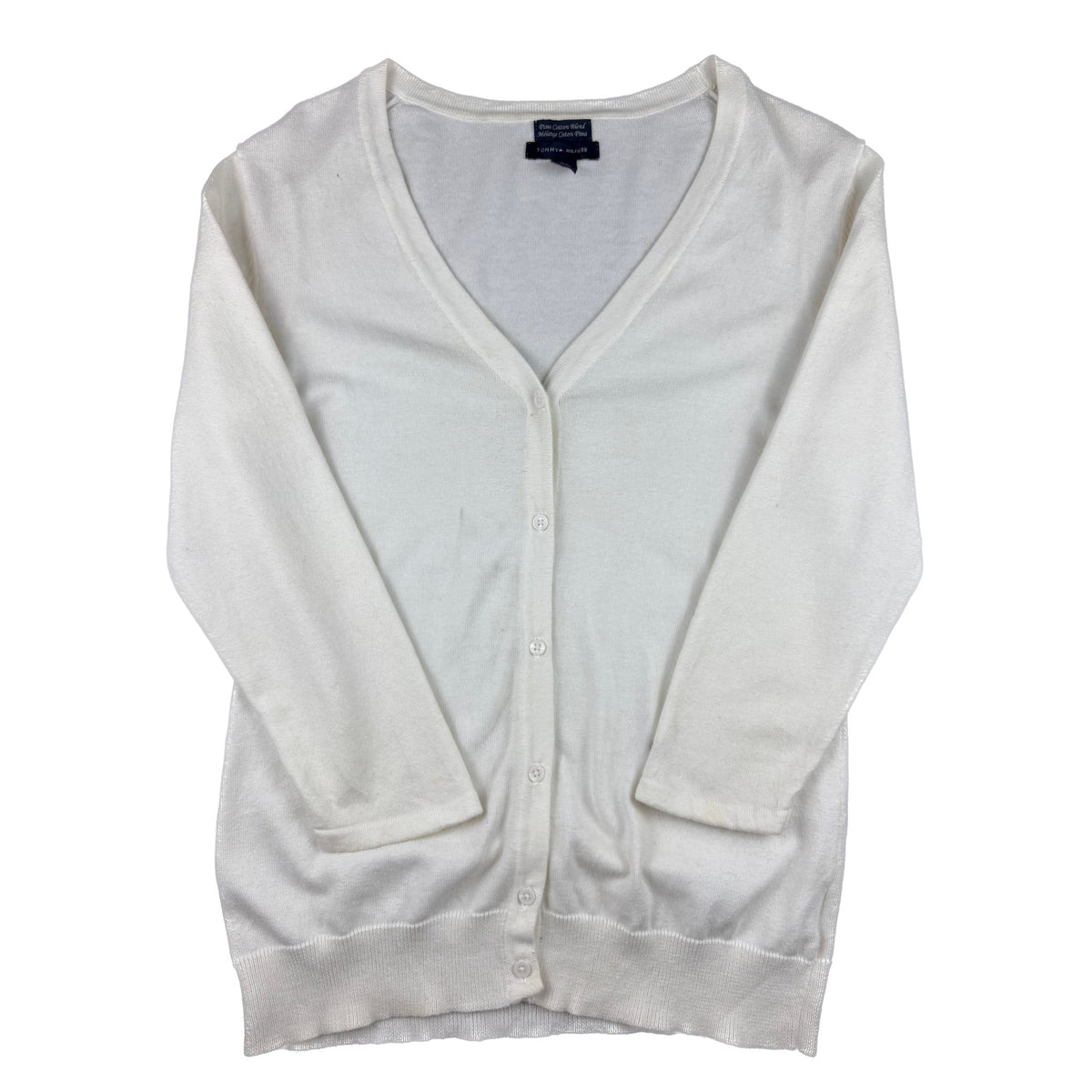 Vintage Tommy Hilfiger Strickjacke Cardigan weiß creme V-Neck S Pima Cotton