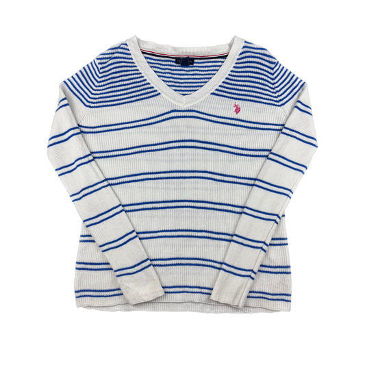 Vintage U.s. Polo Assn. Strickpullover weiß blau gestreift M V-Neck