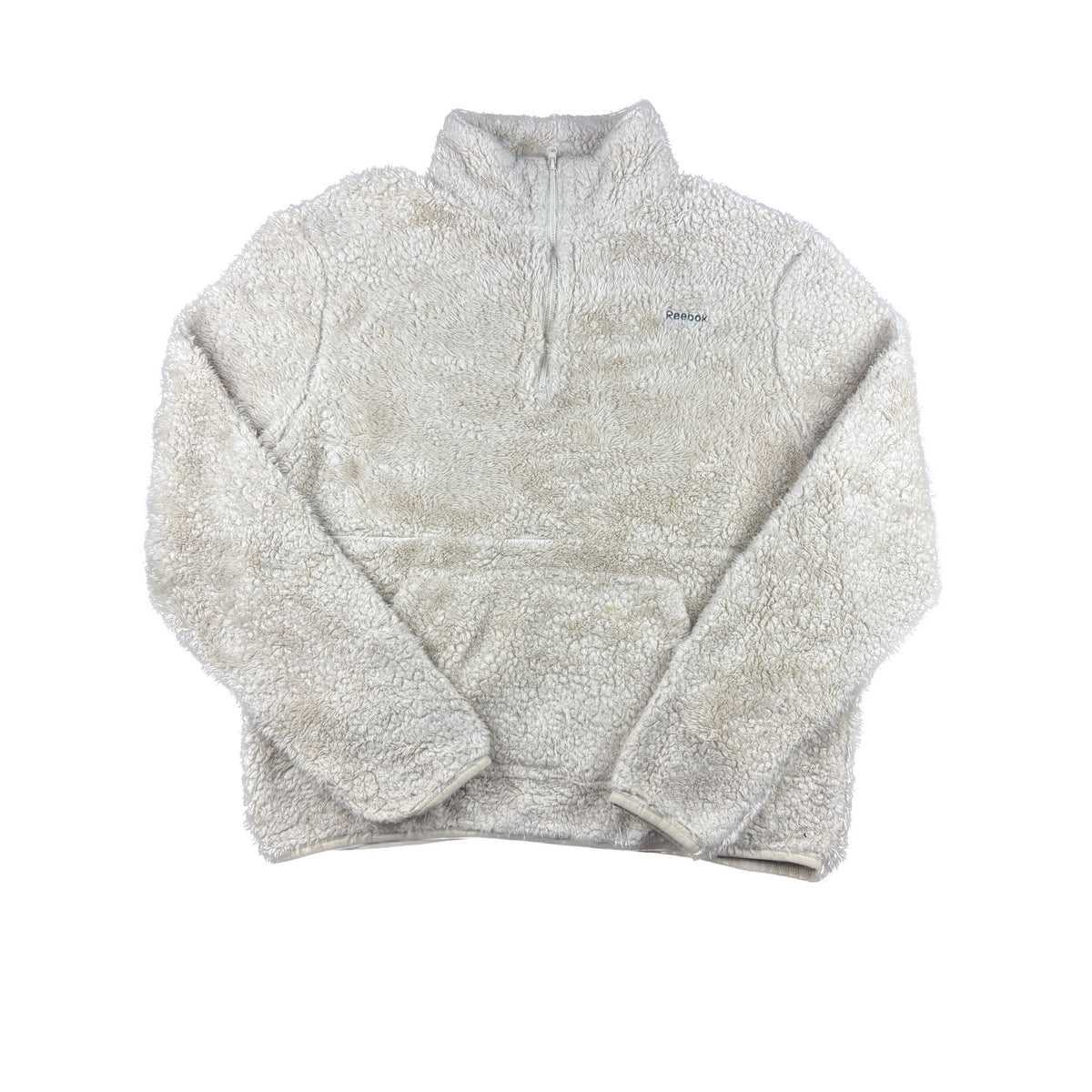 Vintage Reebok Fleece Pullover Half-Zip creme weiß L Teddyfleece Sherpa