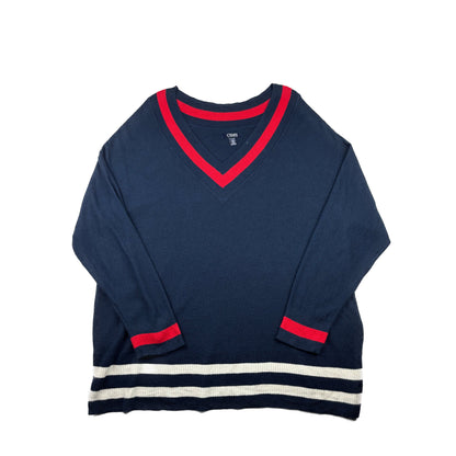 Chaps Vintage V-Neck Pullover dunkelblau rot weiß XL Sweater