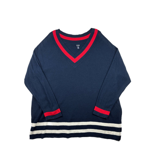 Chaps Vintage V-Neck Pullover dunkelblau rot weiß XL Sweater