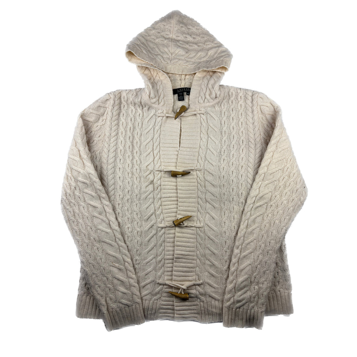 Ralph Lauren Vintage Strickjacke creme XL Zopfmuster Lammwolle