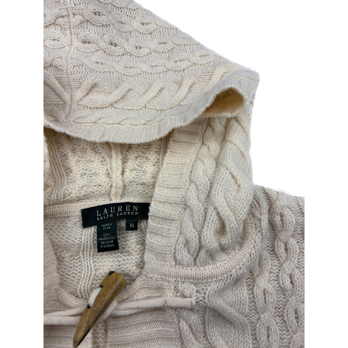 Ralph Lauren Vintage Strickjacke creme XL Zopfmuster Lammwolle