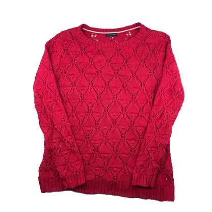Tommy Hilfiger Vintage Strickpullover rot L Lochmuster Ajour Grobstrick Sweater