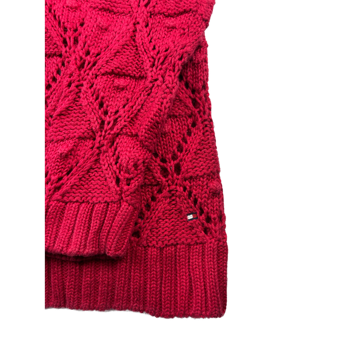 Tommy Hilfiger Vintage Strickpullover rot L Lochmuster Ajour Grobstrick Sweater