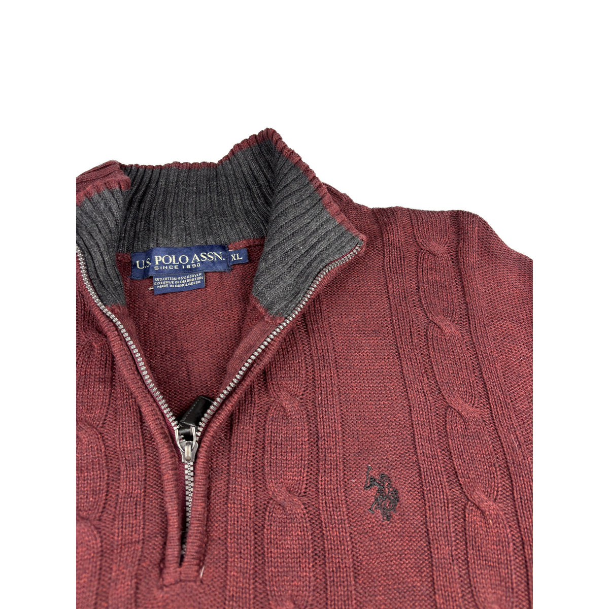 U.S. Polo Assn. Vintage Cableknit Half-Zip Pullover XL Weinrot