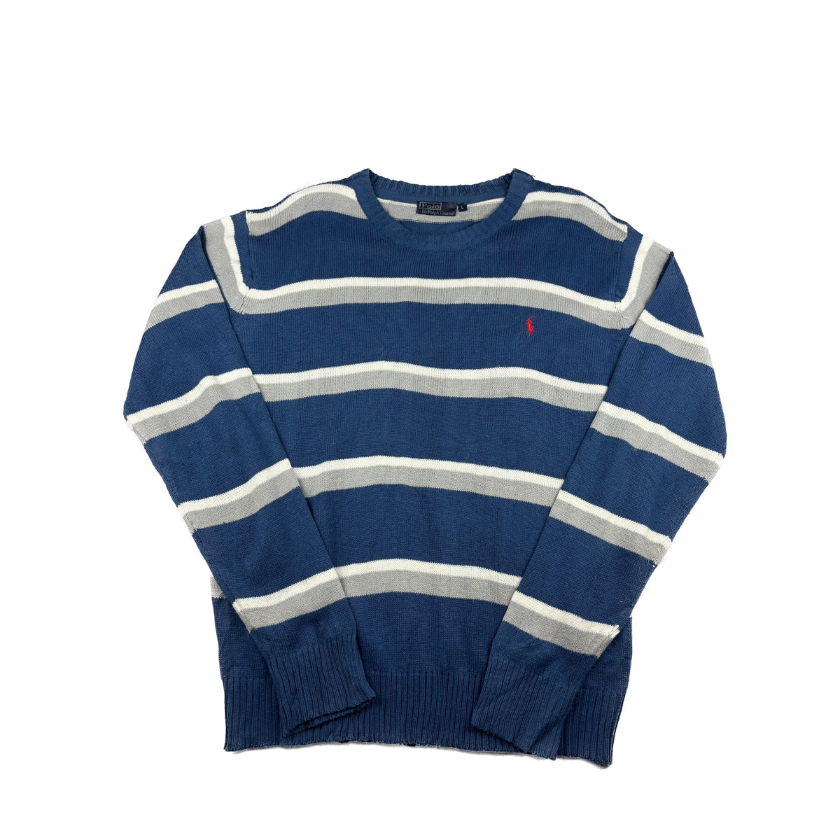 Polo Ralph Lauren Strickpullover L blau grau gestreift