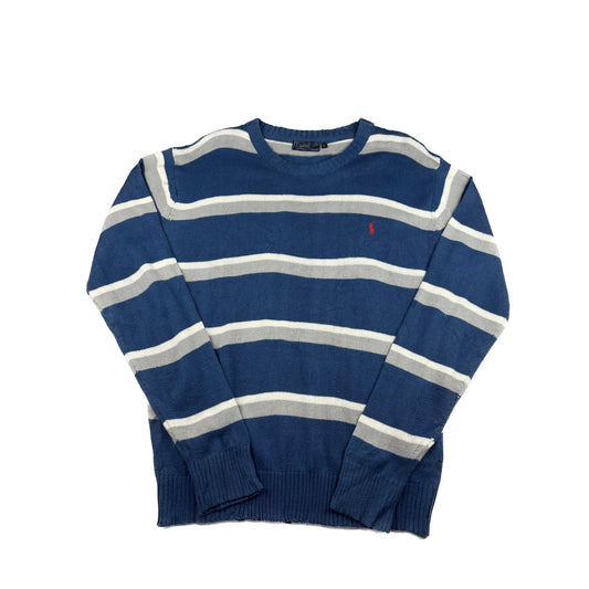 Polo Ralph Lauren Strickpullover L blau grau gestreift