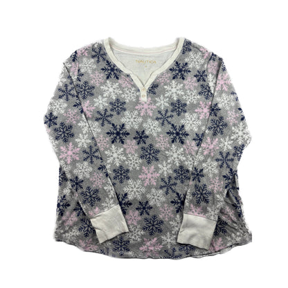 Nautica Vintage Waffle Knit Henley Longsleeve L Schneeflocken Muster