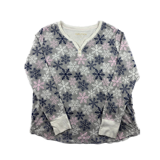 Nautica Vintage Waffle Knit Henley Longsleeve L Schneeflocken Muster